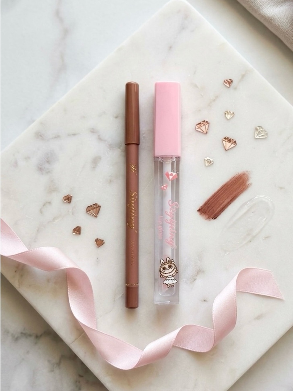 Labubu Pink-Capped Lip Gloss & Lip Liner Set